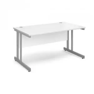 Image of Momento straight desk 1400mm x 800mm - silver cantilever frame, white