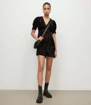 Image of AllSaints Womens Womens Viscose Floral Summer Demi Luar Mini Dress, Black, Size: 10, Black