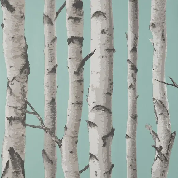 Image of FINE DECOR Fine Decor - Birch Trees Duck Egg Wallpaper Modern Contemporary Paste The Wall WL-FD43293