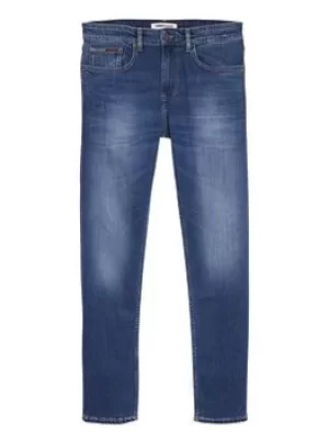 Image of Tommy Jeans TJM Austin Slim Tapered Fit Mid Blue Stretch Jeans, Mid Blue, Size 38, Inside Leg Regular, Men