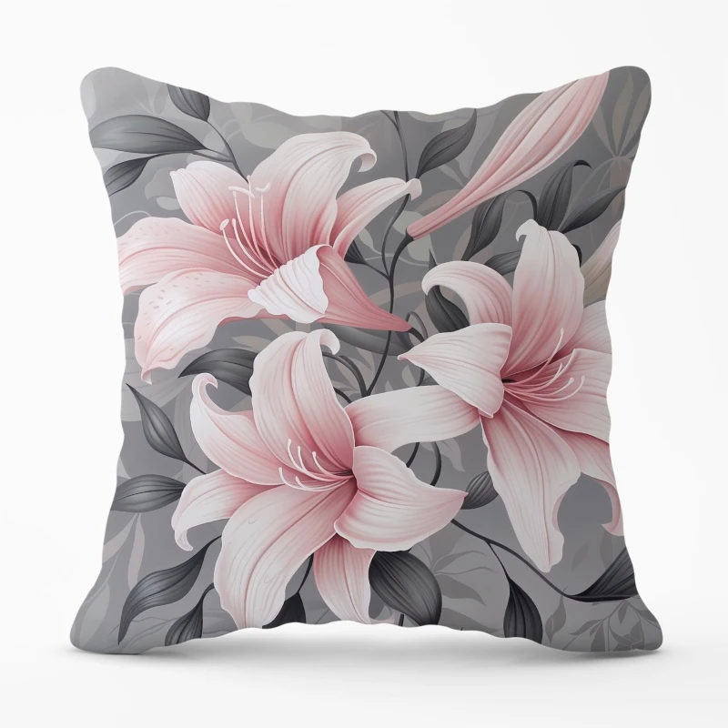 Image of Warren Reed - Designer Pink Lilies On Grey Cushions Size: 45cm x 45cm Multicolor Unisex 45cm x 45 cm