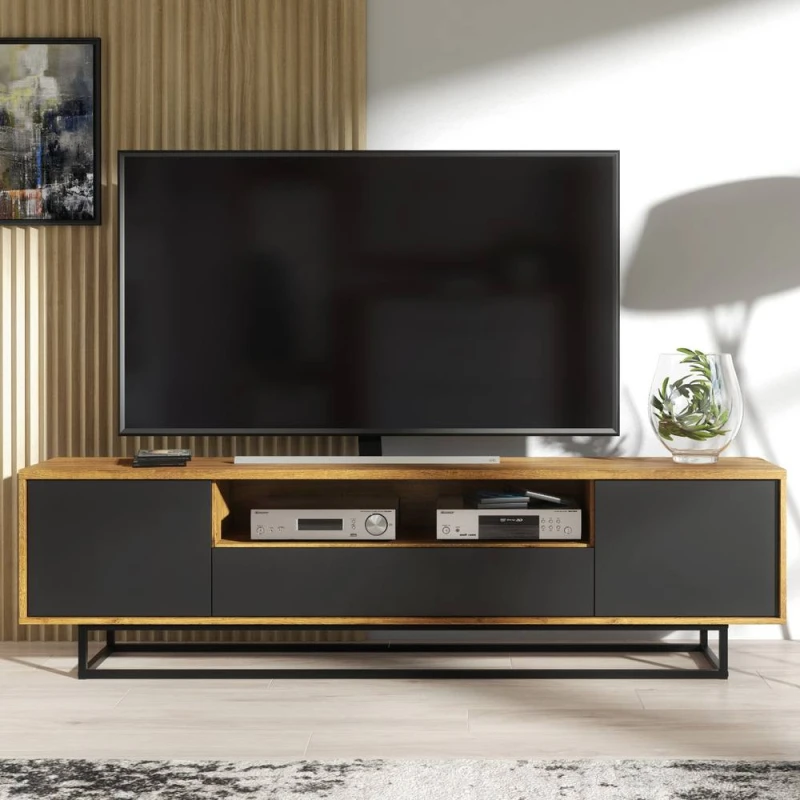 Image of Creative Furniture Rift Loft TV Unit 200cm - Dark Oak & Black Multicolor Unisex