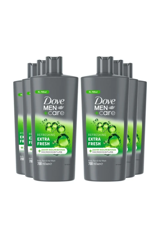 Image of Dove Men+Care 3-in-1 'Body, Face & Hair Wash' 700ml 6 Pack Grey male