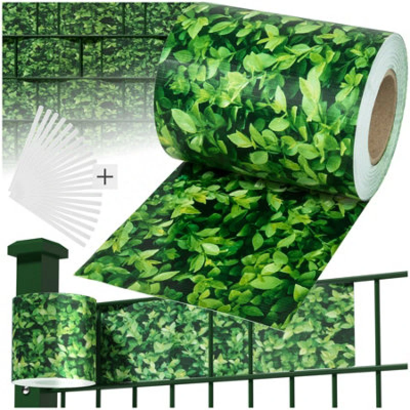 Image of Tectake Privacy Film - Double-Sided Print, Opaque And Tear-Resistant, Fastening Clips Included - 35 M Greenery