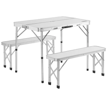 Image of Camping Table & Bench Set 3Pcs White Aluminium