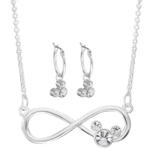 Image of Disney Minnie Mouse Silver Plated Brass Infinity Necklace and Hoop clear crystal Earring Set SF00112SRWL