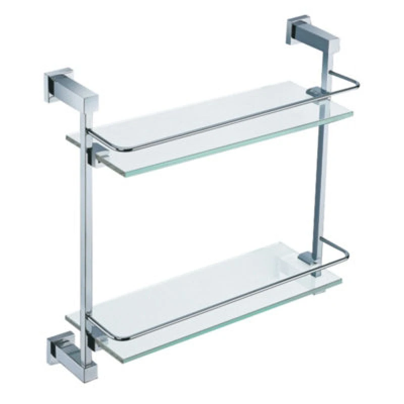 Image of Nes Home Double Glass Bathroom Shelf Chrome
