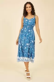 Image of Blue Flower Midi Strappy Sundress