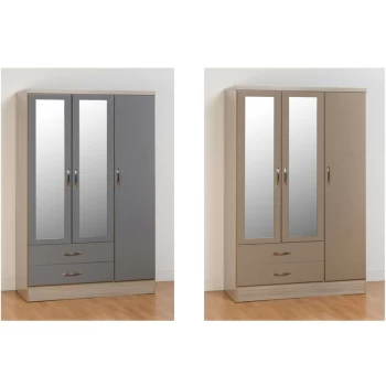 Image of Nevada High Gloss 3 Door 2 Drawer Wardrobe Oyster Grey - Seconique