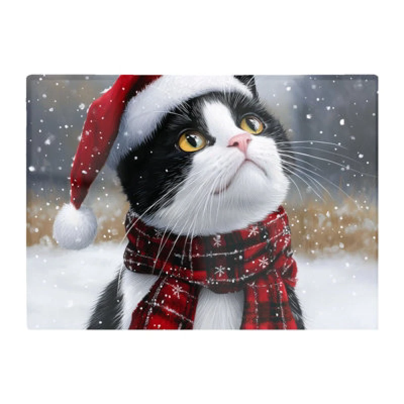 Image of Warren Reed Designer Snowy Christmas Black Cat Glass Chopping Board