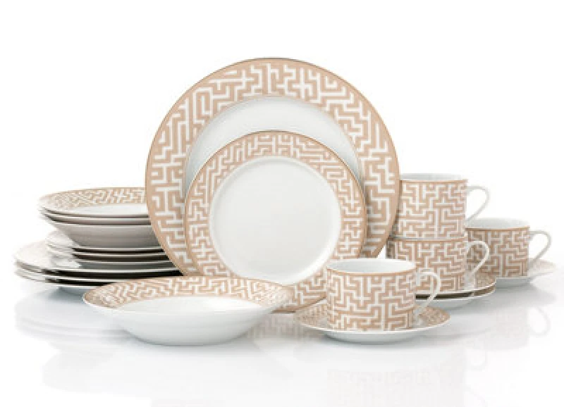 Image of 20Pc Mosaic Cream & Gold Dinner Set