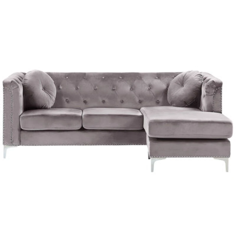 Image of Beliani Corner Sofa 3 Seater Flen Velvet Grey Left Hand