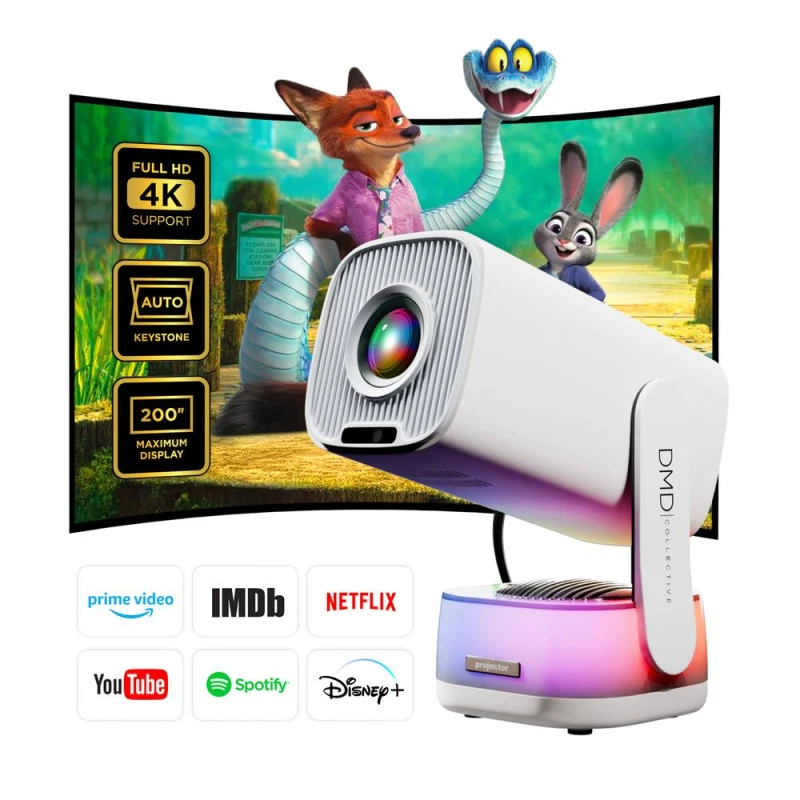 Image of DMD Collective Projector, 18000 Lumen FHD 1080P 4K Support WiFi6 Bluetooth in White White Unisex