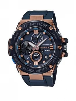 Image of Casio Casio G-Shock Blue with Rose Gold Detail Steel Chronograph Dial Blue Silicone Strap Watch, One Colour, Men