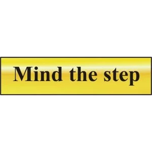 Image of ASEC Mind The Step 200mm x 50mm Gold Self Adhesive Sign