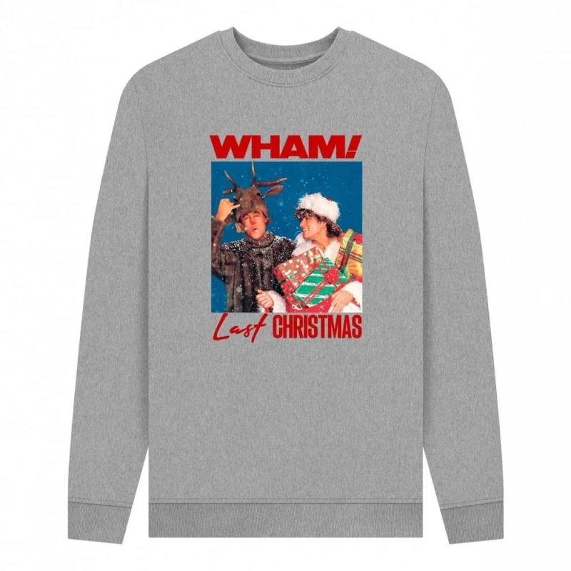Image of Wham Mens Last Christmas Graphic Sweatshirt in Light Grey Size: Small Light Grey Male S