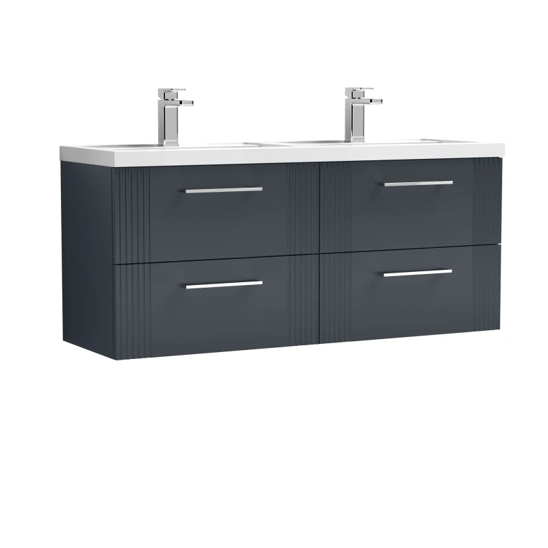 Image of Balterley 4 Drawer Wall Hung Vanity Double Polymarble Basin Soft Black 1200mm Grey