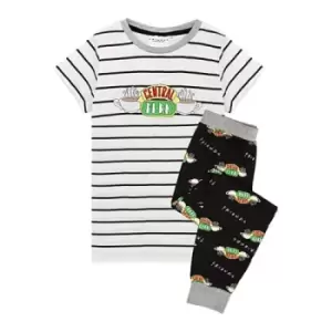 Image of Friends Girls Central Perk Logo Long Pyjama Set (9-10 Years) (White/Black)