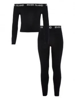 Image of River Island Bardot Top Legging Set Black Size 5-6 Years Girls