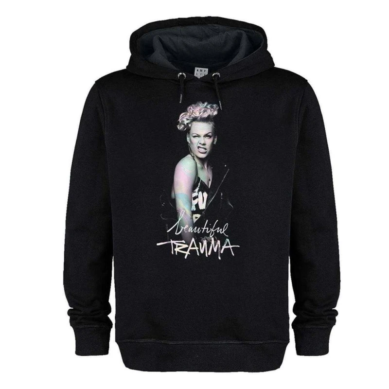 Image of Amplified Mens Beautiful Trauma P nk Hoodie in Black Size: XS Black Male XS