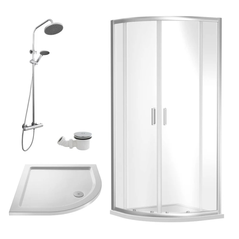 Image of Balterley Quadrant Enclosure Tray Round Shower Waste White Chrome 900mm Silver unisex