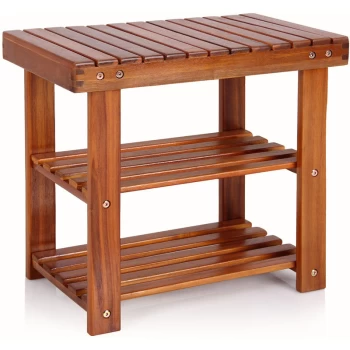 Image of Wooden Shoe Storage Rack Bench Hallway Brown Organiser Cabinet Furniture 3 Tier M - 50x30x46cm (de)