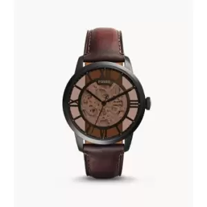 Image of Fossil Mens Townsman Automatic Dark Leather Watch - Brown