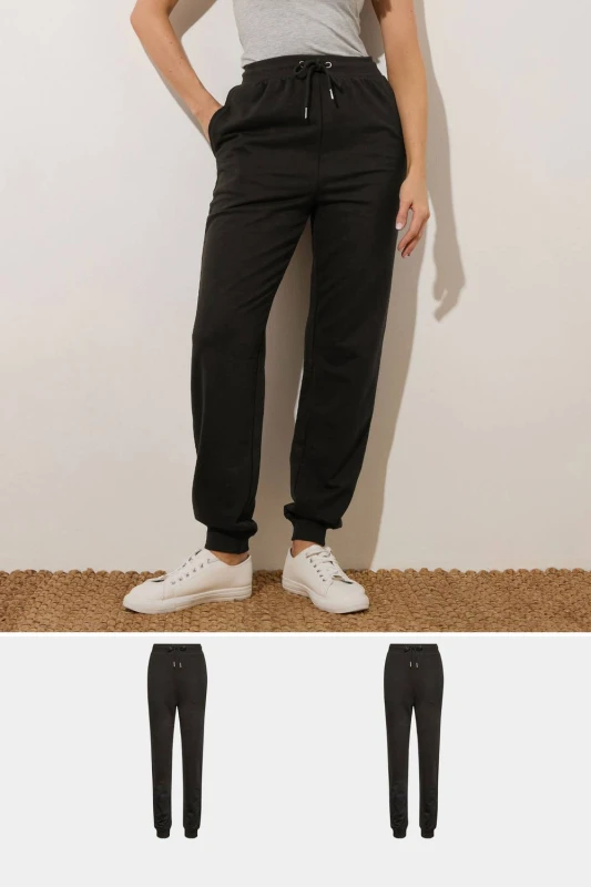 Image of Long Tall Sally Womens Tall 2 Pack Basic Joggers in Black Size: 14 Black Female 14