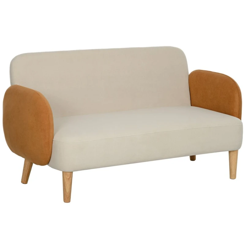 Image of HOMCOM Modern 2 Seater Sofa w/ Rubber Wood Legs Cream