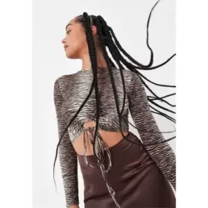 Image of Missguided Animal Print Ruched Cut Out Ls Top - Brown
