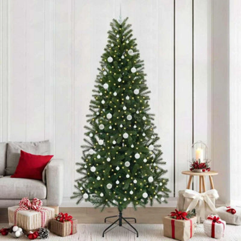Image of vidaXL Artificial Christmas Tree with 300 LEDs, White Balls Green 240 x 115cm PE and PVC, Green 3397383