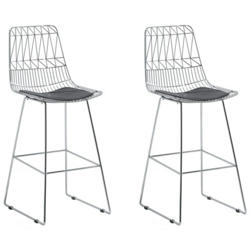 Image of Beliani Set Of 2 Bar Chairs Preston Metal Silver