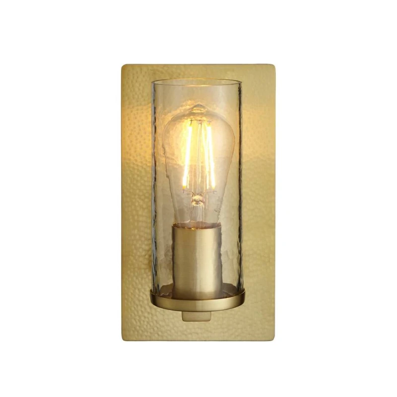 Image of Palermo Wall Lamp Hammered Brass Plate, Textured Clear Glass