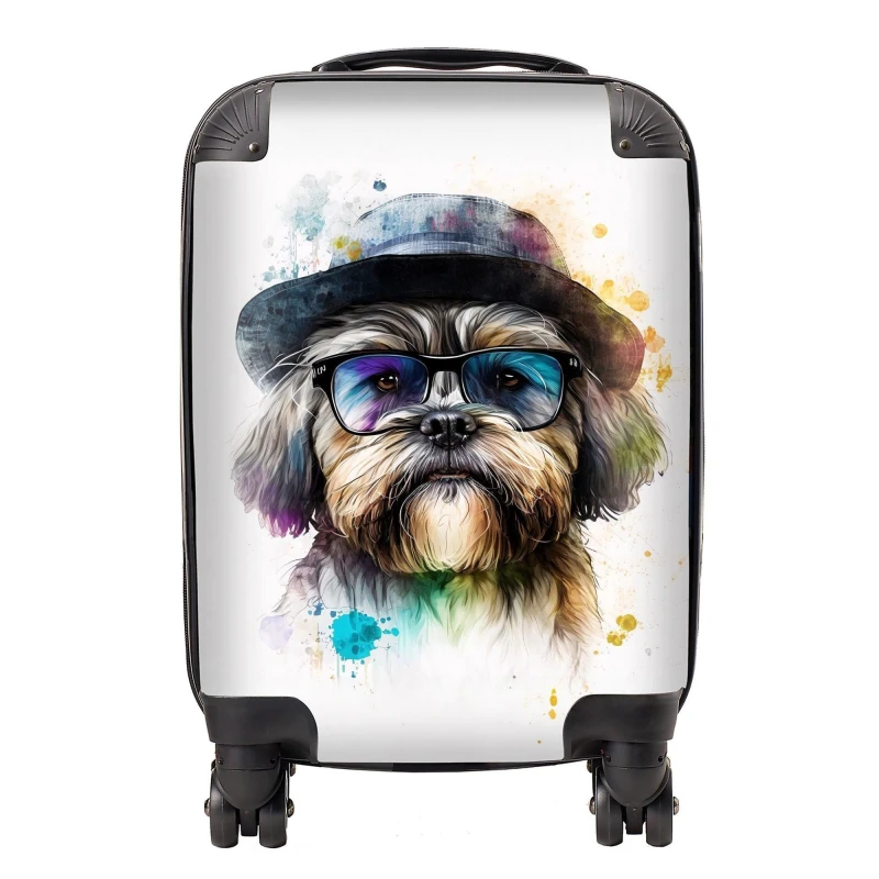 Image of Warren Reed - Designer Lhasa Apso Dog Splashart Suitcase Size: Medium Multicolor Unisex Medium