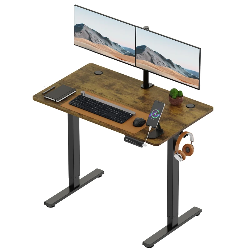 Image of Vonhaus Electric Standing Desk, Height Adjustable Sit Stand Desk, 3 Height Preset Technology, 100X60Cm, Dark Wood Walnut Effect