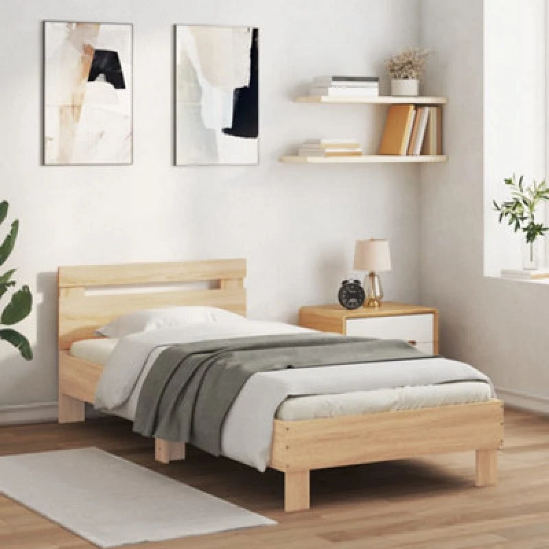 Image of Vidaxl Bed Frame Without Mattress With Headboard Sonoma Oak 90X200 Cm