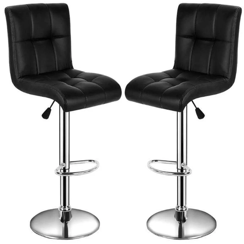 Image of Gr8 Home Pair Of 2 Black Faux Leather Swivel Breakfast Bar Stool Chairs Chrome Gas Lift Black