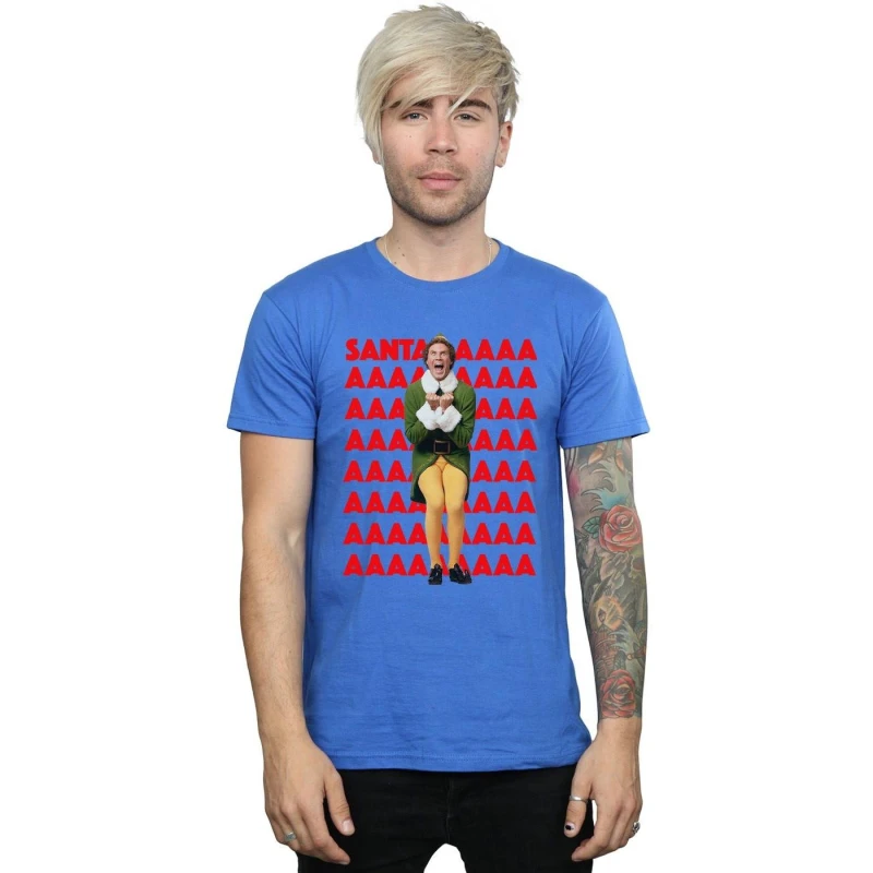 Image of Elf Elf Men Buddy Santa Scream T-Shirt in Blue Size: Small Blue S Male 5057736051269