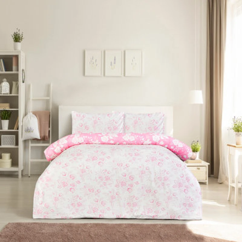 Image of Smart Living Smart Living Luxury Super Soft Reversible Floral Toile Duvet Cover with Pillowcase in Pink Size: Single Pink Single Unisex 505655758242