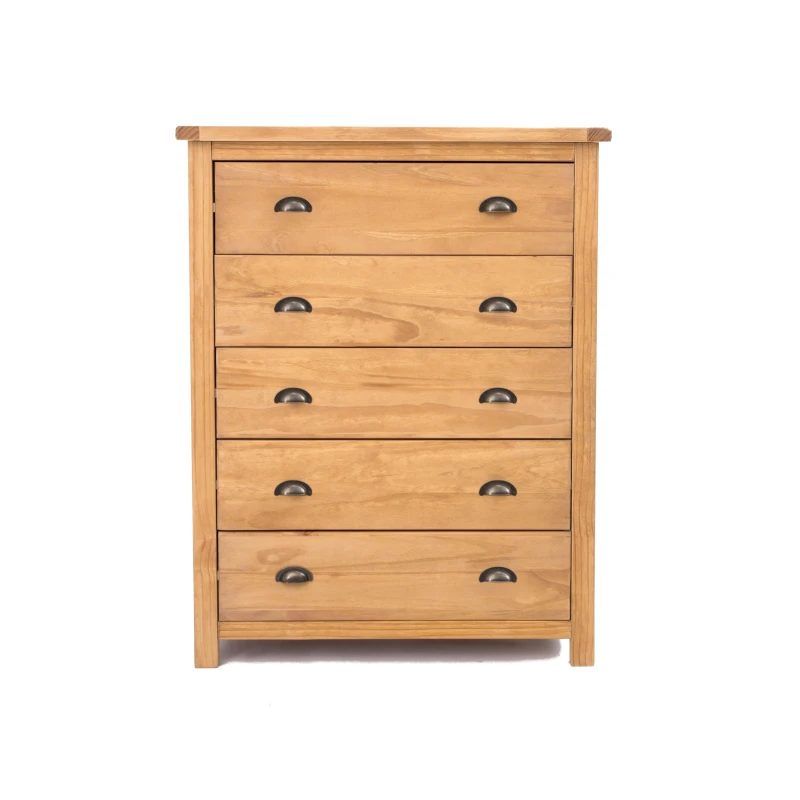Image of Cabinet Bits Lugo 5 Drawer Chest of Drawers Brass Cup Handle in Light Brown Light Brown Unisex