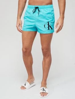 Image of Calvin Klein Logo Swim Shorts - Teal, Size S, Men