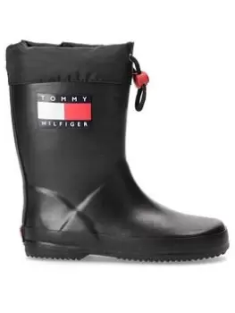 Image of Tommy Hilfiger Kids Wellington Boot - Black, Size 13.5 Younger