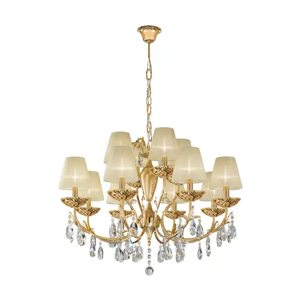 Image of Crystal chandelier victoria 2 Gold 24 Carats 12 bulbs Albero Multi