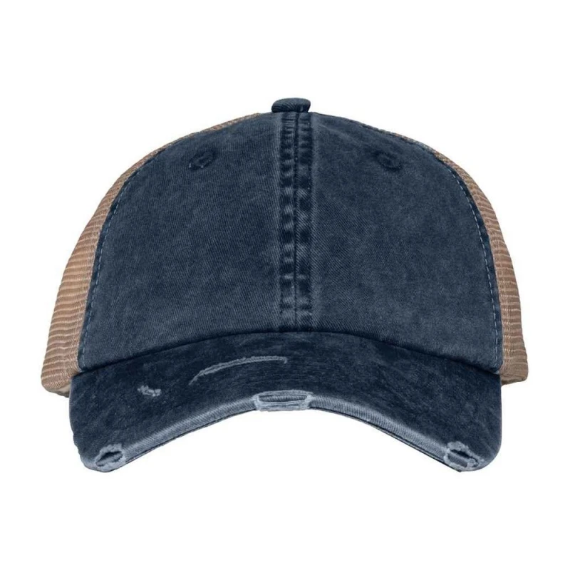 Image of Native Spirit Mens Destroy Washed Trucker Cap in Mid Navy Mid Navy Male One Size