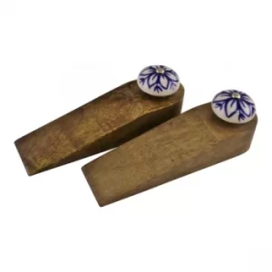 Image of Set Of 2 Wooden Door Wedges With Ceramic Knobs
