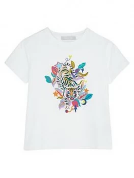 Image of Mintie by Mint Velvet Girls Tiger Print T-Shirt - Ivory, Size Age: 9-10 Years, Women
