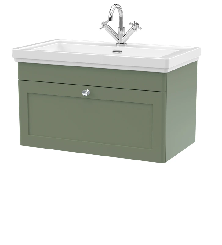 Image of Balterley Traditional Wall Hung 1 Drawer Vanity 1 Tap Hole Fireclay Basin 800mm Green