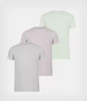 Image of AllSaints Mens Tonic Crew T-Shirt 3 Pack, Reed Grn/lilc/gr M, Size: XXL
