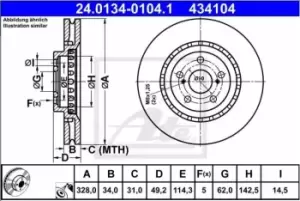 Image of ATE Brake disc LEXUS 24.0134-0104.1 4351248120 Brake rotor,Brake discs,Brake rotors