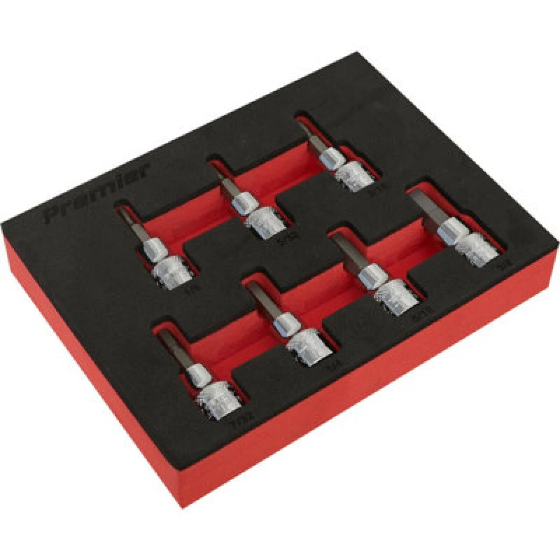 Image of Loops 7 PACK Imperial Male Hex Bit Set - 3/8" Square Drive Socket - Premium S2 STEEL Metallics